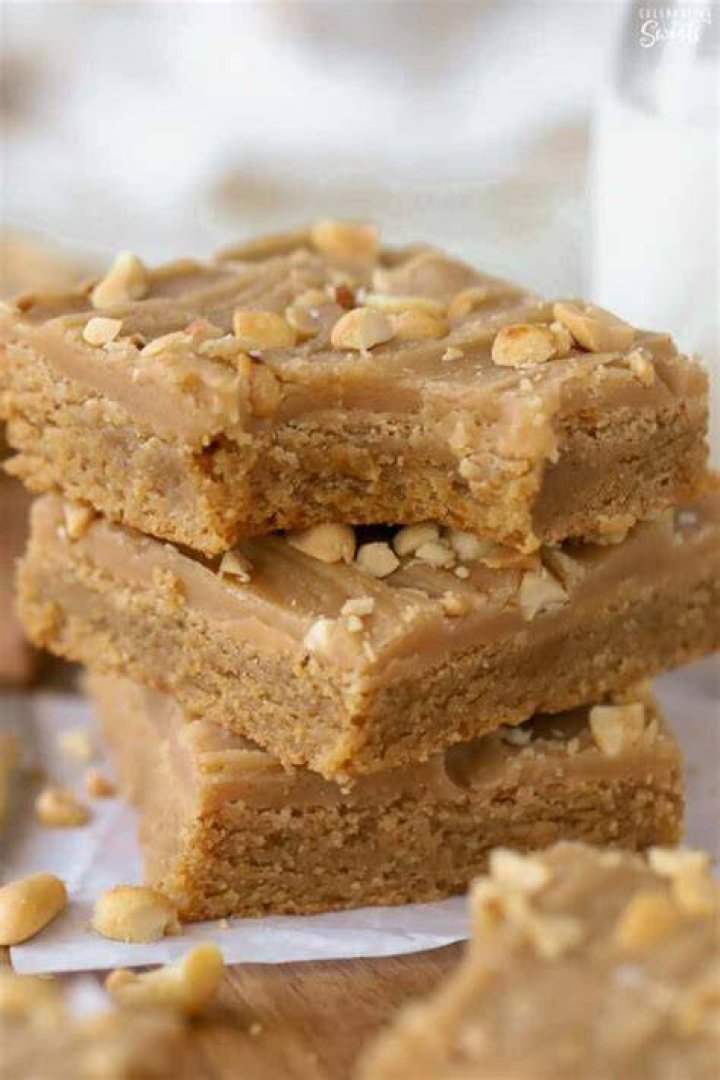 Stack of three peanut butter bars.